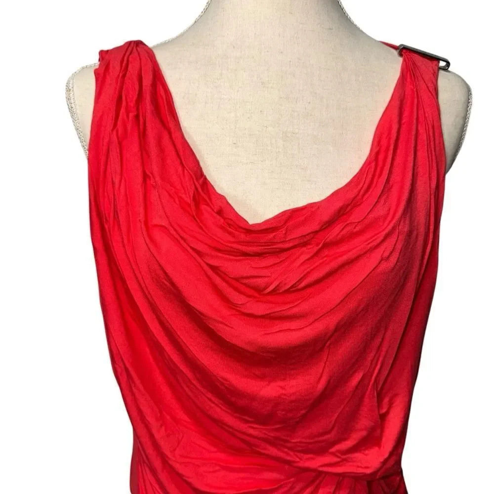 Michael Kors Solid Coral Draped Tank with Knotted Shoulder Blouse Casual Chic L